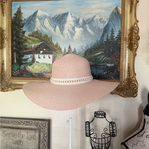 Chic Pink Wide-Brim Hat with Pearl Accent - Picture 4 of 9